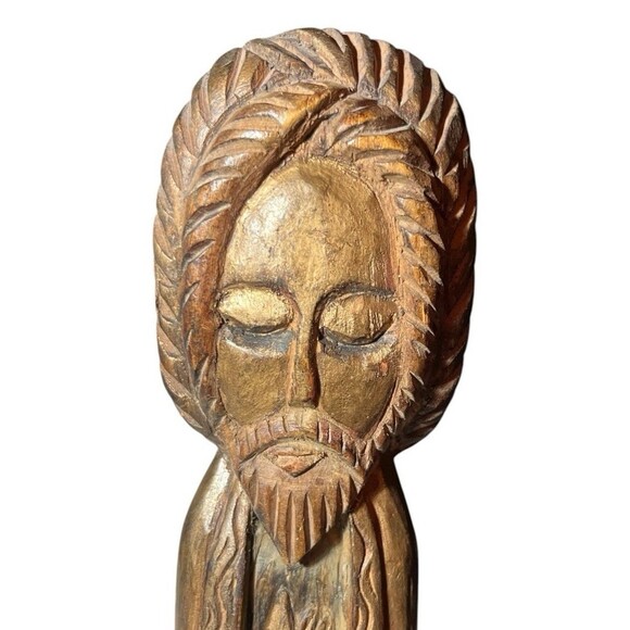 Vintage Hand Carved Wood Haitian Folk Art Religious Figure Signed Sepe 12" - Picture 2 of 7
